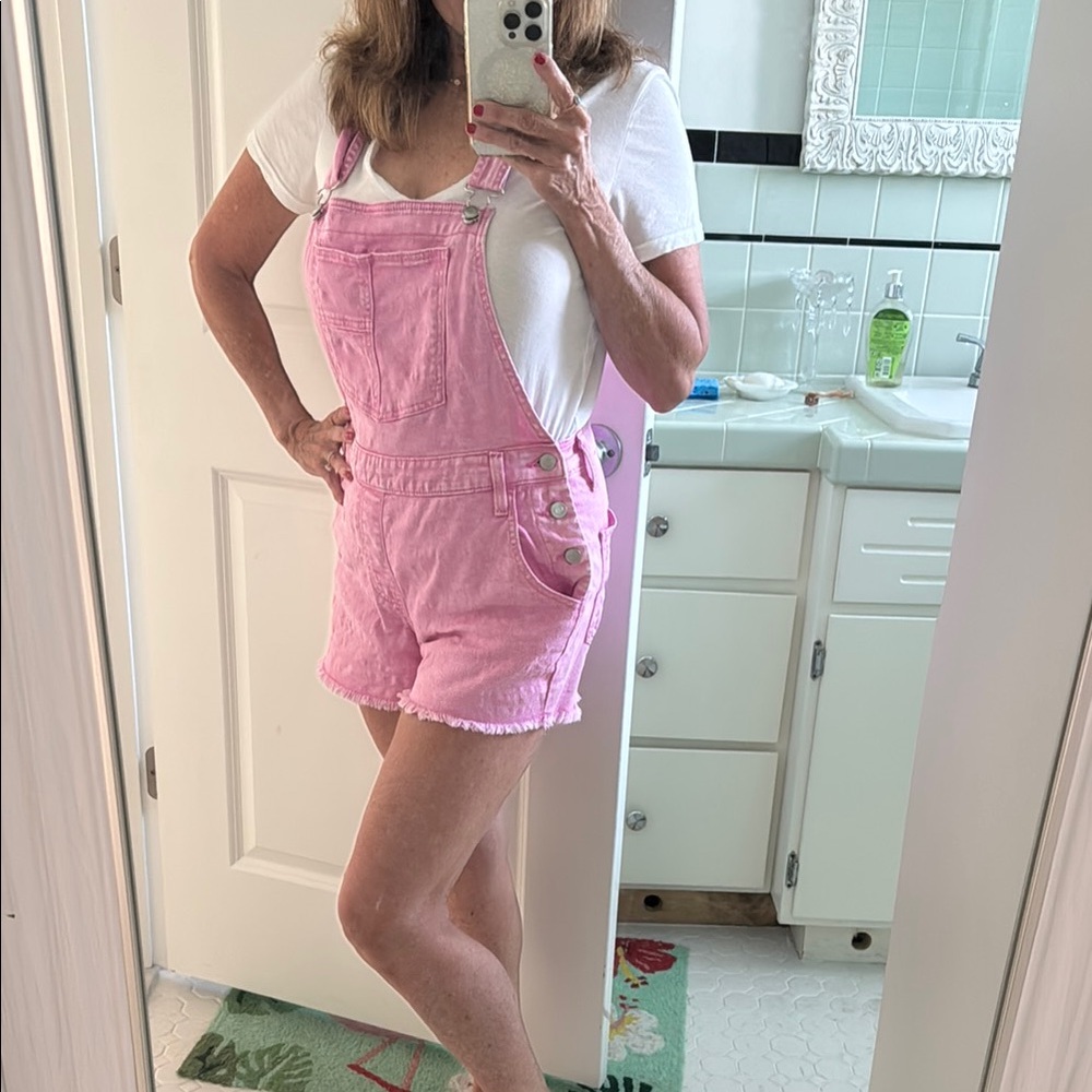 Pink Denim Overalls shorts